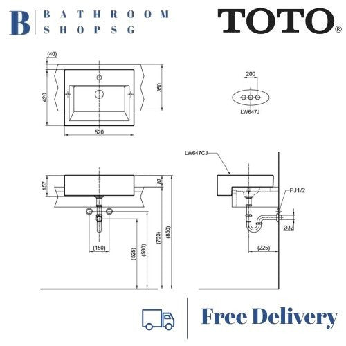 TOTO Semi-Recessed Lavatory LW647CJ | Toto Wash Basin