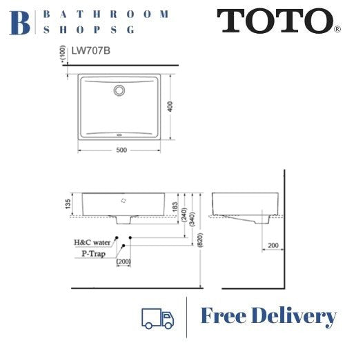 TOTO Console Lavatory LW707B | Toto Counter Top Wash Basin