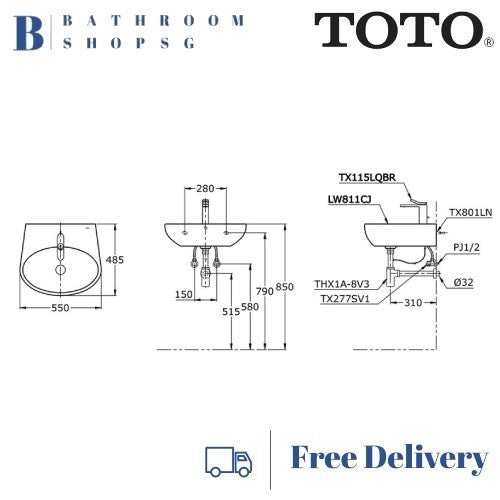 TOTO Le Muse Wall Hung Lavatory LW811CJ | Toto Wash Basin