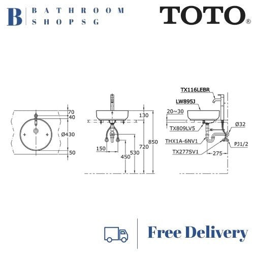 TOTO OMNI+ Console Lavatory LW895J | Toto Counter Top Wash Basin