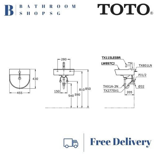 TOTO OMNI+ Wall Hung Lavatory LW897CJ | Toto Wash Basin