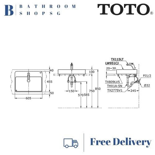 TOTO TOJA Console Lavatory LW951CJ | Toto Counter Top Wash Basin