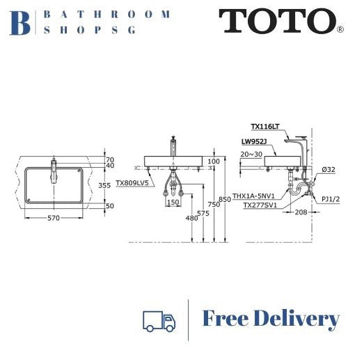 TOTO TOJA Console Lavatory LW952J | Toto Counter Top Wash Basin