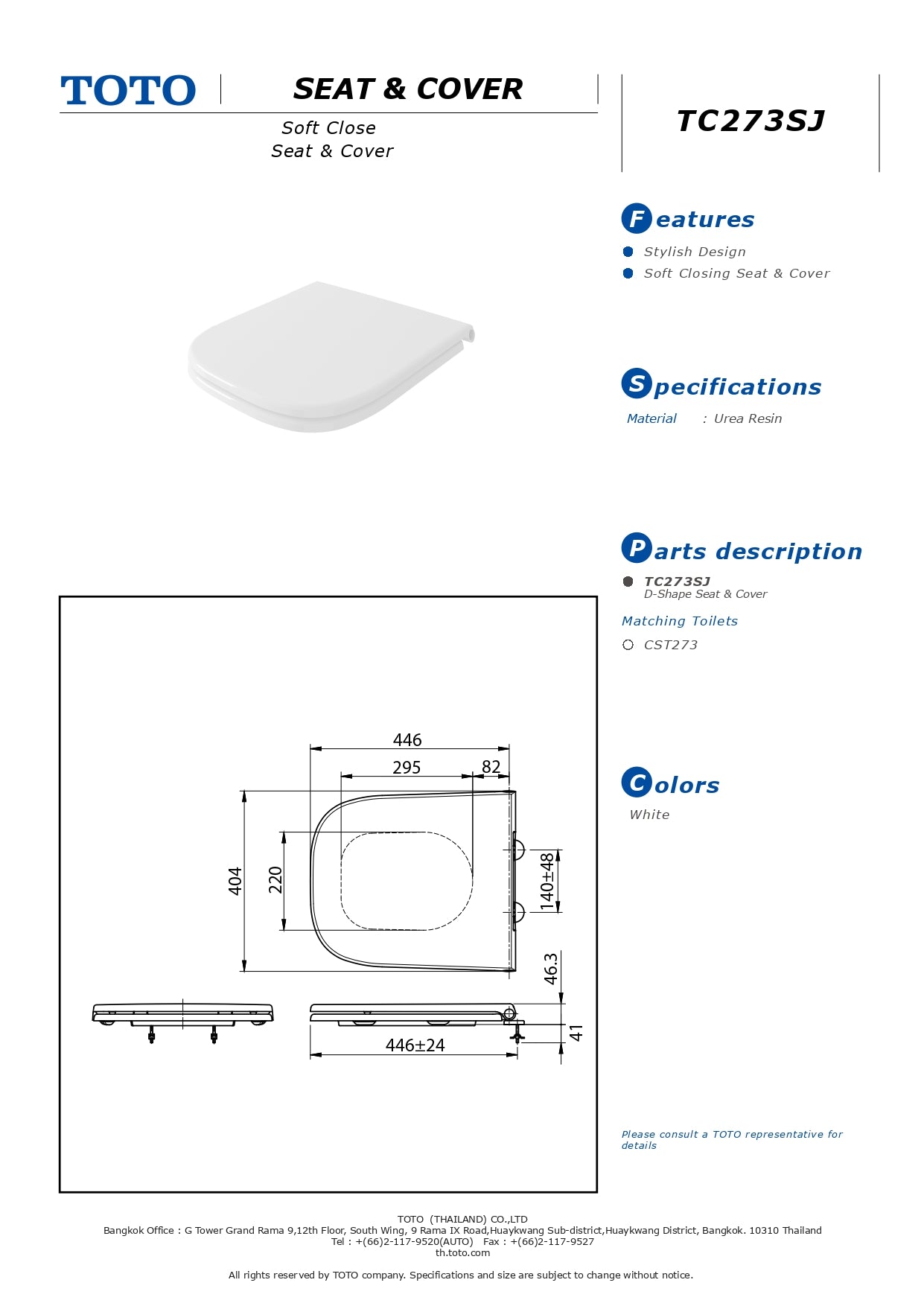 TOTO Duroplast Soft Closing Toilet Seat and Cover TC273SJ