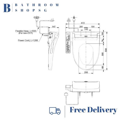TOTO C889 One Piece Rimless Toilet Bowl Bundle with Washlet TCF23410AAA Electric Bidet Seat