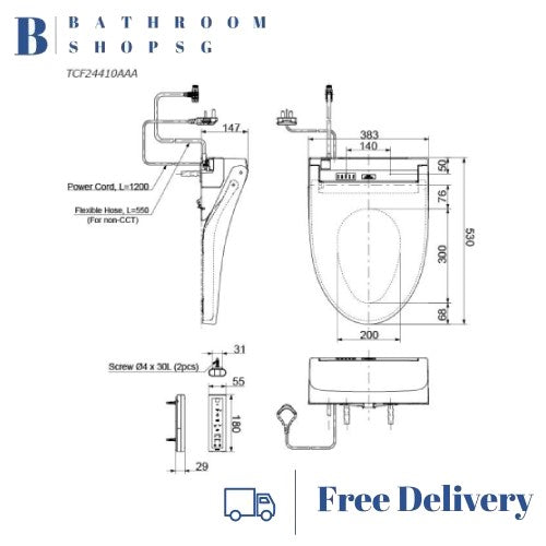 TOTO C889 One Piece Rimless Toilet Bowl Bundle with Washlet TCF24410AAA Electric Bidet Seat