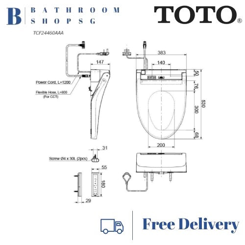 TOTO CW822REJT2 Wall Hung Rimless Toilet bundle with Washlet TCF24460AAA Electric Bidet Seat