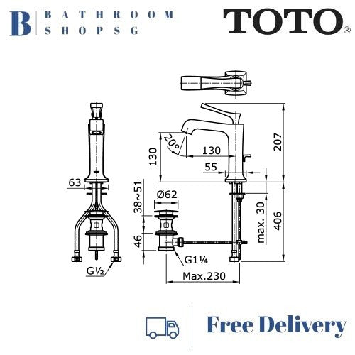 TOTO Wenzal Single Lever Lavatory Faucet with Pop up Waste TX115LW | TOTO Basin Mixer