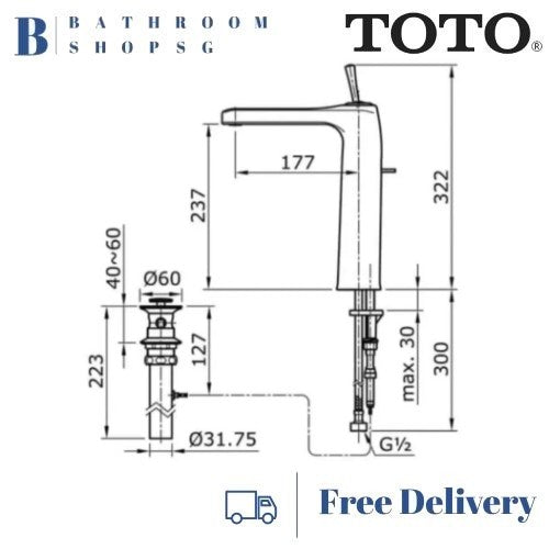 TOTO Loop series Single Lever Lavatory Faucet with Pop up Waste TX116LL | TOTO Basin Mixer