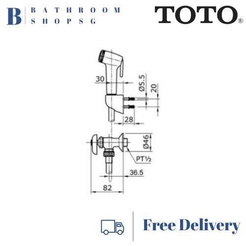 TOTO Bidet Hand Spray Set with Stop Valve Black TX403SBN5 | TOTO Bidet Hygiene spray set