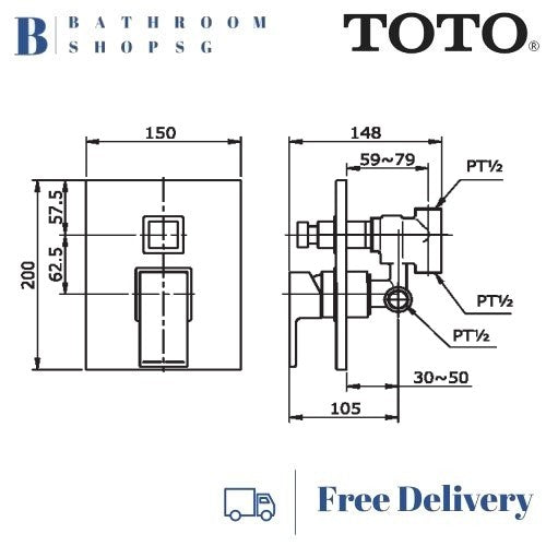 TOTO ICON Series Concealed Single Lever Bath and Shower Mixer With Diverter TX442SIN