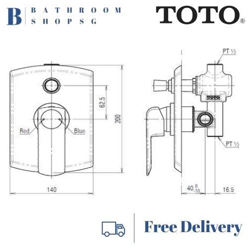 TOTO Cocktail Series Concealed Single Lever Bath and Shower Mixer With Diverter TX442SK