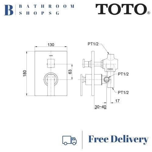 TOTO Natura Series Concealed Single Lever Bath and Shower Mixer With Diverter TX442SNN