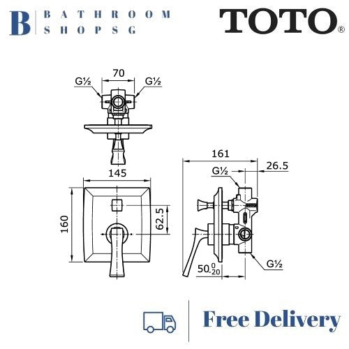 TOTO Wenzal Series Concealed Single Lever Bath and Shower Mixer With Diverter TX442SW