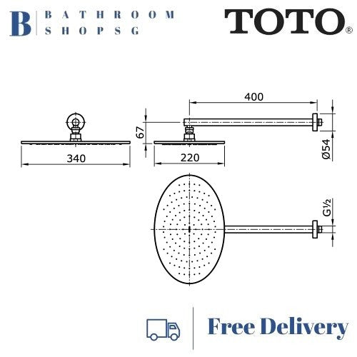 TOTO Le Muse Fixed Shower Head wall Type TX488SQZ | Rainshower with Shower Arm