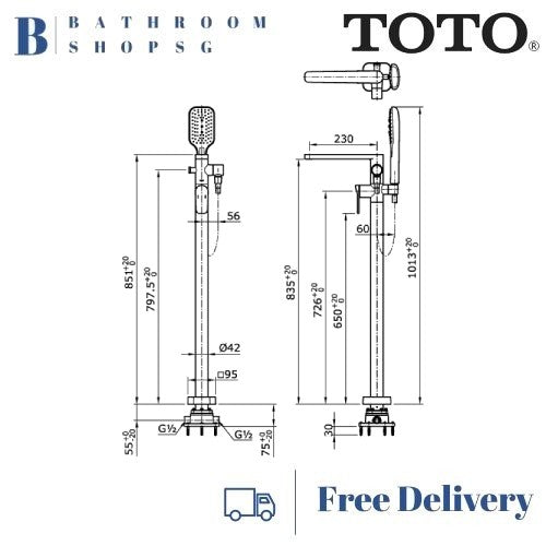 TOTO TX494SX ALISEI Lever Handle Floor Standing Single Lever Bath and Shower Set