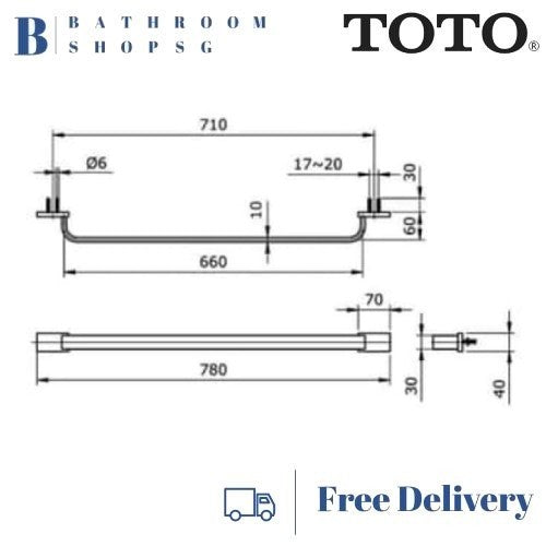 TOTO TX701AI Icon Series Rectangle Towel Bar | Toto Bathroom Accessories