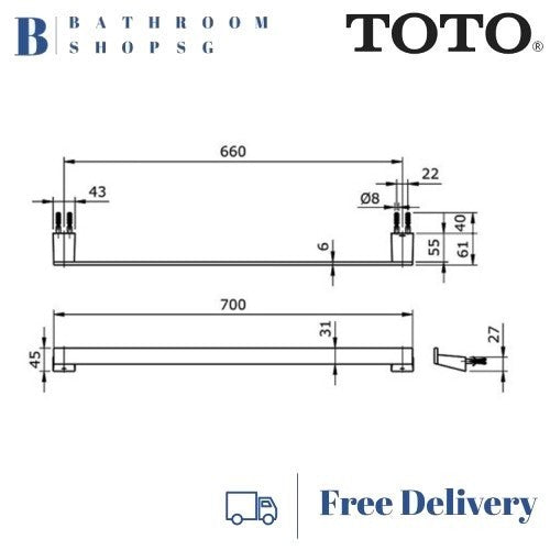 TOTO TX701AN Natura Series Towel Bar | Toto Bathroom Accessories