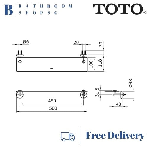 TOTO Ego || TX705AES Glass Shelf | Toto Bathroom Accessories