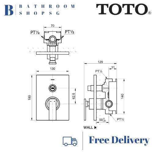 TOTO Natura Series Concealed Single Lever Bath and Shower Mixer With Diverter TX442SNN