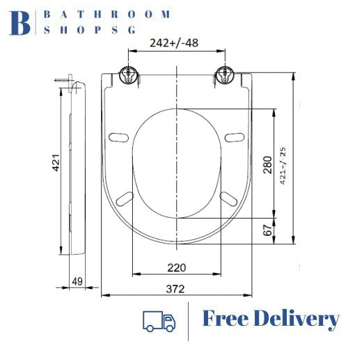 Toilet Seat Cover TS3833U | UREA Soft Close D Shape Seat Suitable for Duravit Starck 3 Toilet Bowl