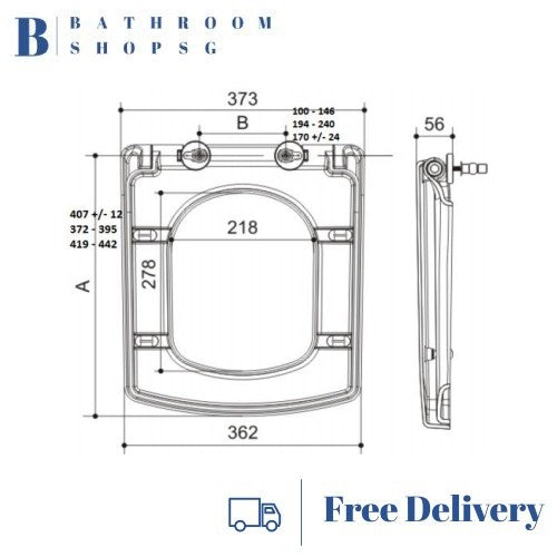 UREA Soft Close Toilet Seat Cover TS3838U | Rectangle Shape Seat Suitable For Kohler Toilet