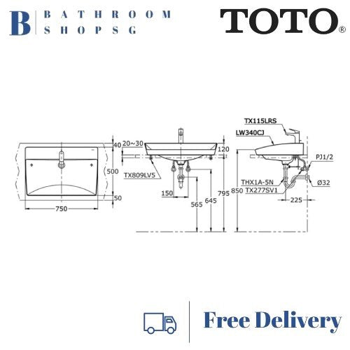 TOTO Console Lavatory Basin LW340CJ Bathroom Sink