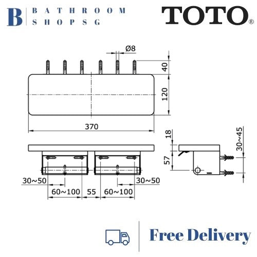 TOTO TX720MMBV1 Toilet Double Paper Holder with Shelf | Toto Bathroom Accessories