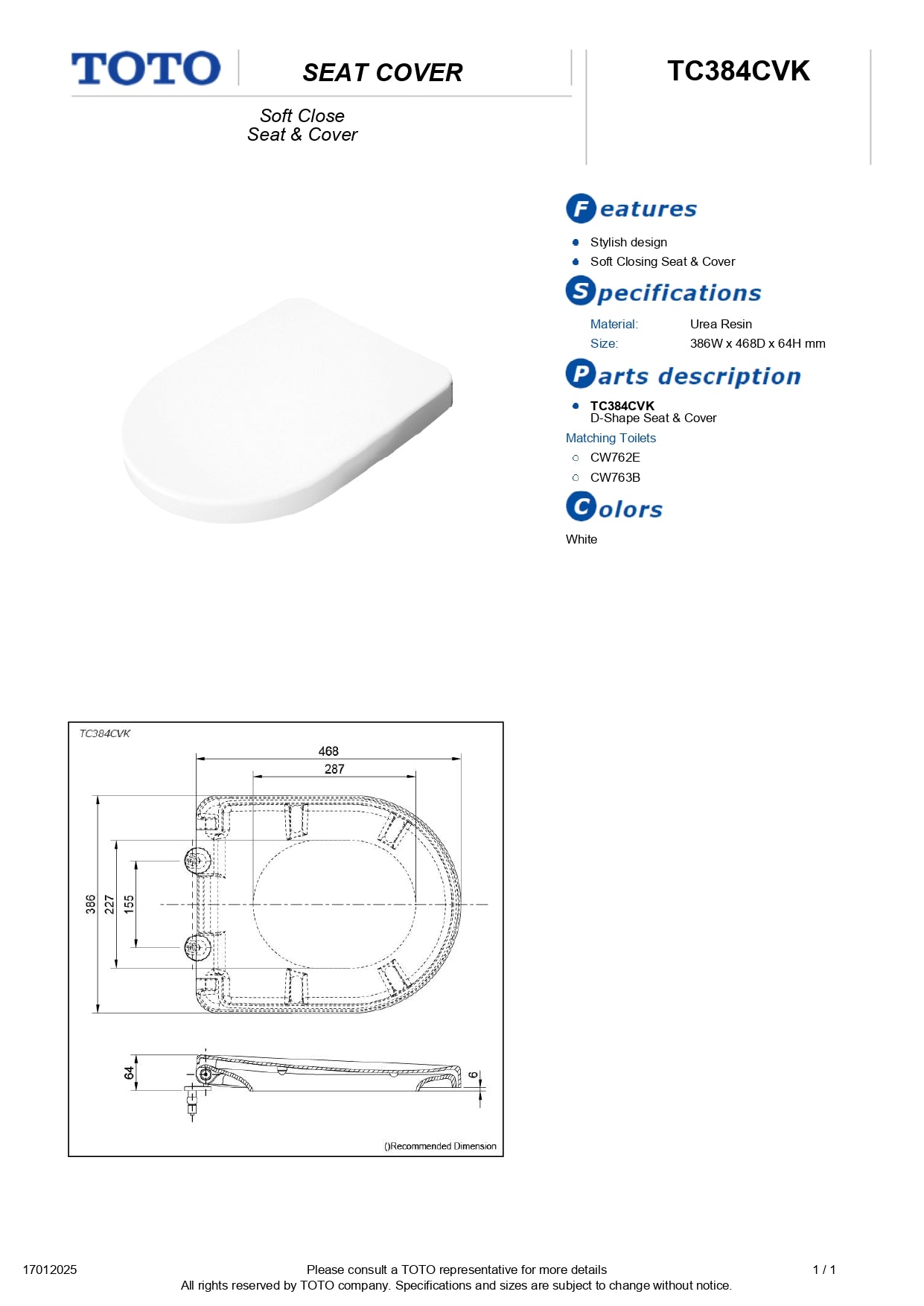 TOTO Duroplast Soft Closing Toilet Seat and Cover TC384CVK