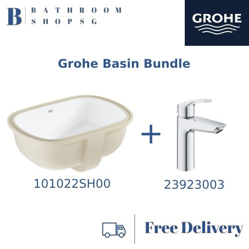 Grohe Eurosmart Undercounter Basin101022SH00 Bundle with Eurosmart Basin Mixer M Size 23923003