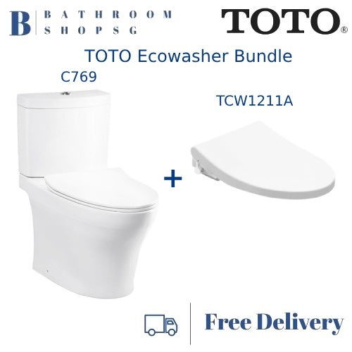 TOTO C769 Close Coupled Toilet Bowl with TCW1211A Ecowasher / Manual Bidet Seat