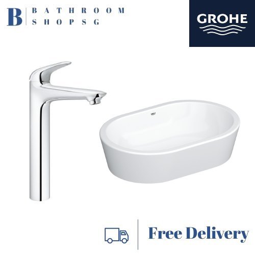 Grohe Eurocosmo Vessel Basin 60 Alpine White 39122001 Bundle with Grohe Eurostyle Single-lever basin mixer 23719003