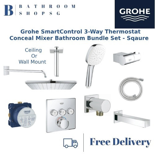 Grohe SmartControl 3-Way Thermostat Concealed Mixer Bathroom Bundle Set - Cube | Grohe  35600 29126