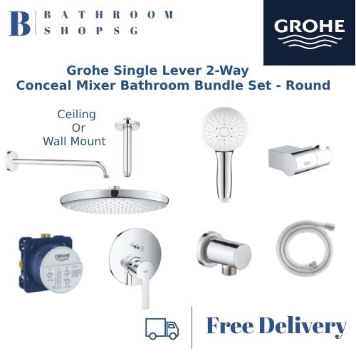 Grohe Single Lever 2-Way Conceal Mixer Bathroom Bundle Set - Round | Grohe 35600000 24064001 26662