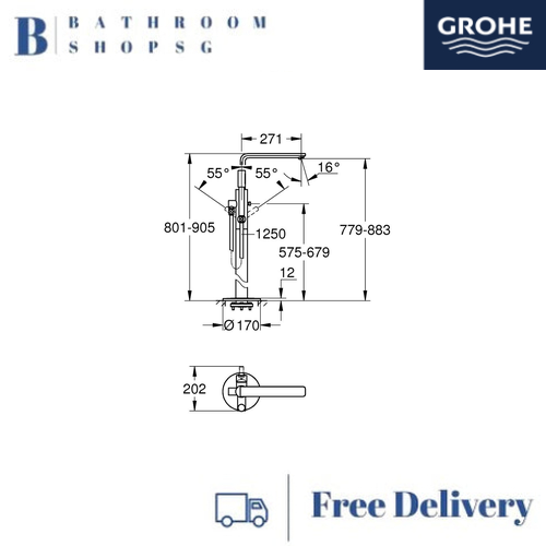 Grohe Lineare Single-Lever Bath Mixer 1/2" Floor Mounted 23792AL1 Brushed Hard Graphite - image 4