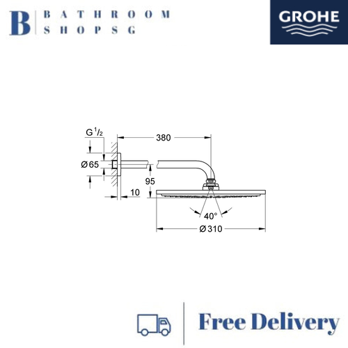 Grohe Rainshower Cosmopolitan 310 Head Shower Set 380 mm, 1 Spray 26066GL0 Cool Sunrise - image 3