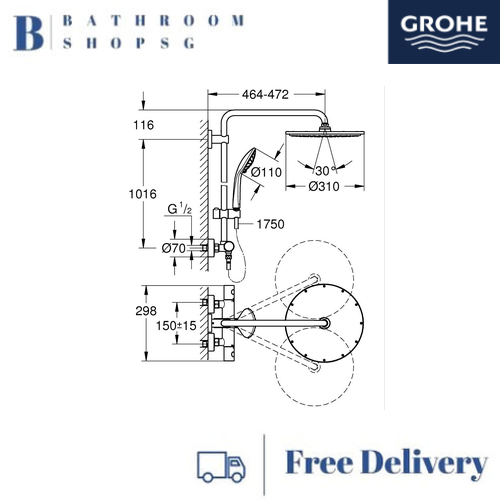 Grohe Euphoria System 310 Shower System with Thermostatic Mixer for Wall Mounting 26075GN0 Brushed Cool Sunrise - image 3
