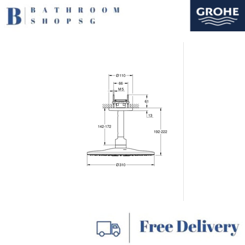 Grohe Rainshower SmartActive 310 Head Shower Set Ceiling 142 mm, 2 Sprays 26477GN0 Brushed Cool Sunrise - image 2