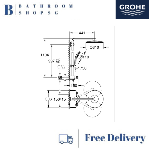 Grohe Euphoria SmartControl System 310 Shower System with Thermostat for Wall Mounting 26507GN0 Brushed Cool Sunrise - image 2