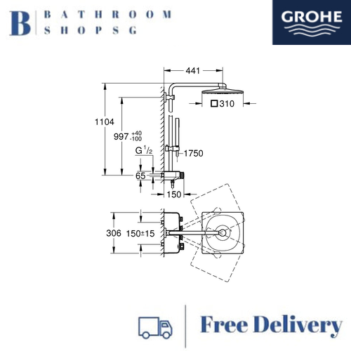 Grohe Euphoria SmartControl System 310 Cube Shower System with Thermostat for Wall Mounting 26508000 Chrome - image 3