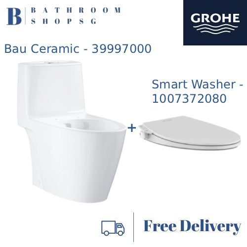 Grohe Bau Ceramic One Piece Toilet Bowl 39997000 with Smart Washer Manual Bidet 1007372080