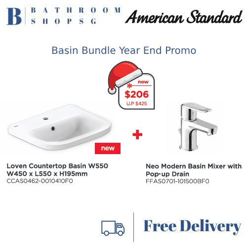 [Year-End/CNY Promo]American Standard Loven Countertop Basin with Neo Modern Basin Mixer Bundle Set