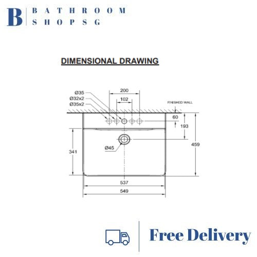 American Standard Concept Cube Wall Hung Wash Basin CL0550I