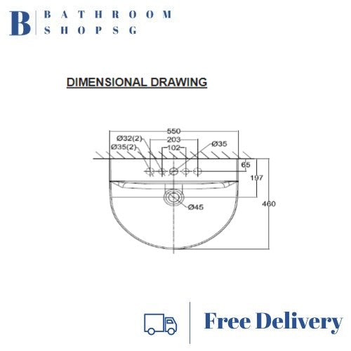 American Standard Concept D Shape Wall Hung Wash Basin CL0553I