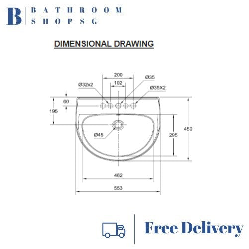 American Standard Neo Modern Wall Hung Wash Basin CL0953I