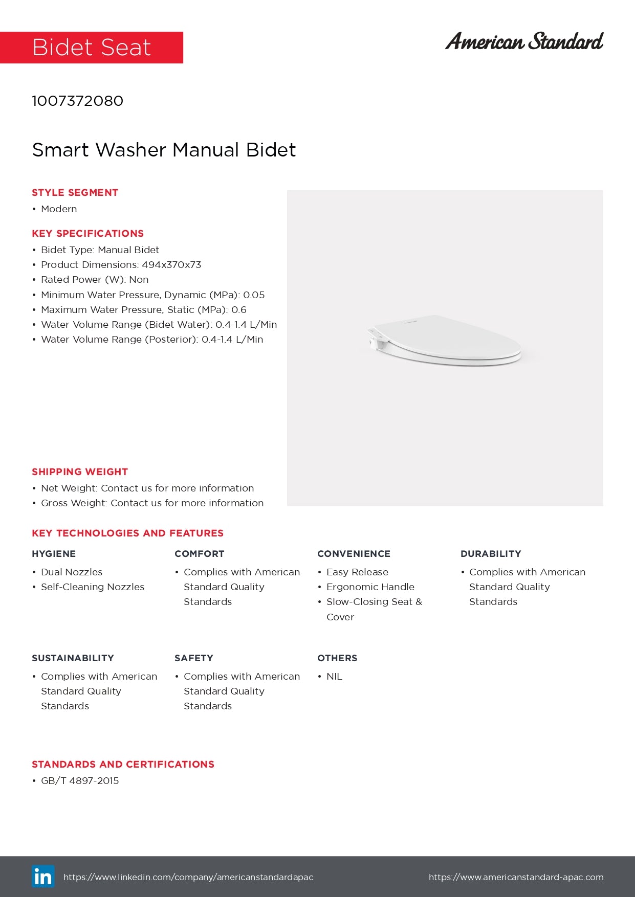 American Standard Smart Washer Manual Bidet Seat and Cover 1007372080 with Basic Installation