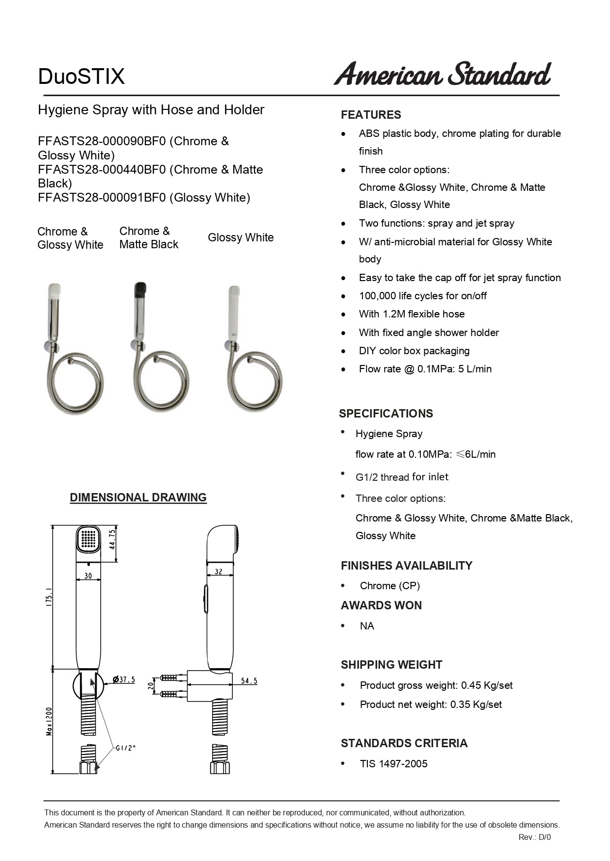 American Standard DuoStix Hygiene Bidet Spray FFASTS28