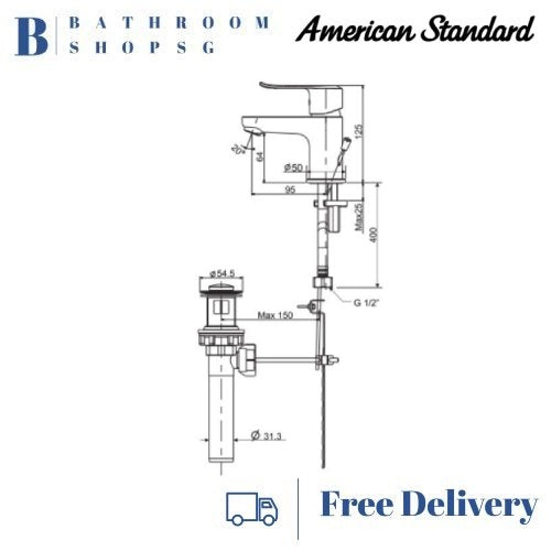 American Standard Neo Modern Basin Mixer with Pop-up Drain FFAS0701-101500BF0 | Bathroom Faucet