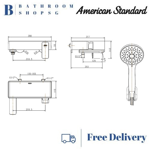 American Standard Acacia Evolution Exposed Bath & Shower Mixer with Hand Shower FFAS1311-601500BF0