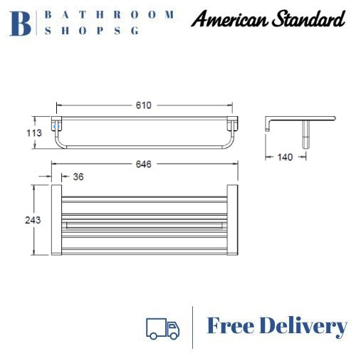 American Standard Acacia E Towel Shelf FFAS1395-908500BC0 Bathroom Accessories